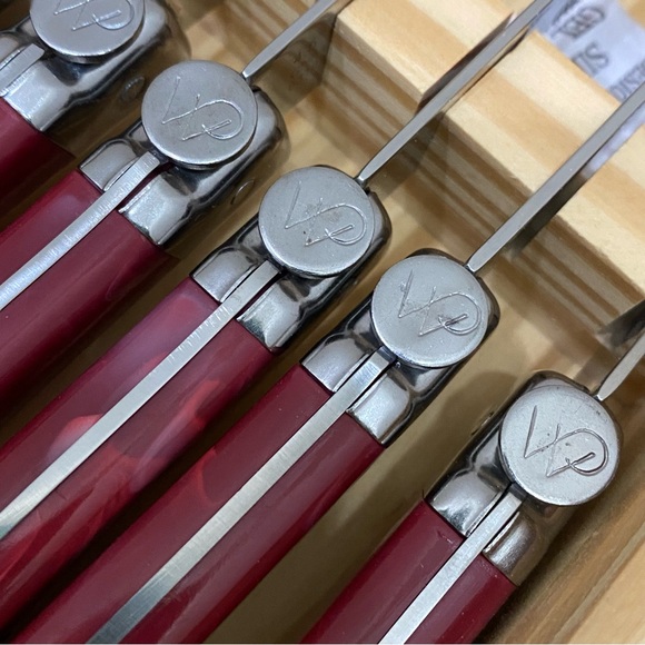 6pcs. WOLFGANG PUCK 4.5” Stainless Steel Steak Knife Set Wood Storage Box Red - Picture 3 of 13
